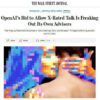 OpenAI и ChatGPT обсуждаются на фоне статьи Wall Street Journal; изображение с пикселизированными цветными блоками на спине человека и размытыми лицами