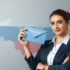 A confident Russian woman in professional attire holding a symbolic envelope that represents a pension, with a subtle background featuring a stylized outline of Russia and gentle hues of the Russian flag, conveying financial stability and future planning, without any text or numbers