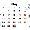 A stylized calendar page showing May with the date 20 highlighted, surrounded by icons representing significant historical events that occurred on May 20, such as a rocket for a space launch, a plane for an aviation milestone, a ship for a maritime event, a computer for a technological breakthrough, and a person for a notable birth or death, all depicted in a clean illustration style without any textual labels