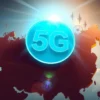 A glowing 5G emblem hovering above a stylized map of Russia, illuminated by warm summer sunlight and soft light rays, with subtle summer elements like gentle clouds and a bright sky, conveying the activation of the 5G icon without implying any change in speed