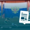 A modern Russian courtroom scene showing a judge's bench with a gavel, a large Russian flag in the background, and a symbolic representation of car insurance payments such as a stylized insurance document and a car silhouette, conveying the concept of a significant legal change to OSAGO payouts, without any visible text or logos.