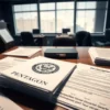 A serious investigative scene showing a stack of declassified Pentagon documents spread on a wooden table, with a dimly lit office background, a silhouette of an analyst reviewing the papers, and subtle hints of a government seal without visible text, conveying the gravity of the revealed information.