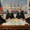 A 19th-century treaty signing scene between the United States and Russia on May 18, 1867, depicting diplomats in period attire, a large map of Alaska on a table, a ship in the background, flags of both nations, and a solemn atmosphere of negotiation, all rendered in a realistic historical style.