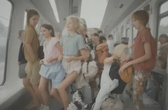 A group of happy children aged 10 to 16, wearing casual summer clothes, boarding a modern Russian train at a station. The scene shows the train interior with comfortable seats, large windows showing a passing countryside, and a subtle hint of Tula city architecture in the background. The children are looking excited, some carrying small backpacks, and there are no visible tickets or staff, emphasizing the new travel freedom.