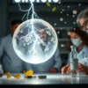 A scientific laboratory scene showing researchers observing a glowing spherical ball lightning hovering above a table, next to a vial labeled as a vaccine for birch pollen allergy, with birch leaves and pollen particles subtly floating in the air, all illuminated by soft lab lighting to emphasize the mysterious phenomenon and the medical breakthrough.