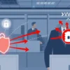 A modern government office interior with a serious-looking official overseeing a team of operators at computer stations. The operators are depicted sending data streams toward a central server represented by a glowing shield. Visual symbols of VPN appear as secure lock icons and tunnel-like connections, while DDoS attacks are shown as multiple red arrows converging on a vulnerable server icon. The scene is dynamic, with subtle motion lines indicating data flow, and a muted color palette with cool blues and grays to convey a tech surveillance atmosphere. No text or logos are present.
