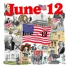 A collage of historical events that occurred on June 12th throughout history. Depict iconic symbols or scenes representing key events from different eras. Include elements like historical figures, important landmarks, or significant moments. The overall composition should be visually engaging and informative, representing a diverse range of historical happenings.