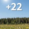 A sunny landscape in the Komi region of Russia on June 11th, with a clear blue sky, green forests, and a bright sun. Perhaps a field of wildflowers in the foreground. The overall feeling should be warm and inviting, reflecting the +22 degree weather.