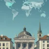 A digital illustration depicting a stylized scene of Swiss bank buildings in Zurich, subtly overlaid with a visual representation of financial data streams and interconnected networks. The scene should convey a sense of stability and global finance.