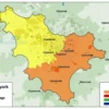 A map of the Ulyanovsk region with highlighted areas where power outages are scheduled for June 17. The map should show major cities and towns, with the affected areas marked in a distinct color. Include a legend to indicate the areas with power outages.
