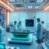 A futuristic laboratory setting with a team of scientists and engineers working on a cutting-edge AI chip. The scene should include advanced equipment, holographic displays, and a collaborative atmosphere. The focus should be on the development process, with detailed depictions of the chip's design and testing.