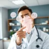 A thoughtful cardiologist in a modern clinic, pointing subtly at a stressed human heart silhouette overlaid with faint icons of sleep deprivation, poor diet, and chronic stress, symbolizing non-obvious causes of heart disease, soft natural lighting, medical environment background