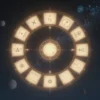 A cosmic zodiac wheel floating in a starry night sky, with twelve astrological signs gently glowing around it, surrounded by soft celestial light and planetary orbits, serene and mystical atmosphere