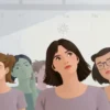 A realistic medical illustration showing a diverse group of people with subtle symptoms like fatigue and brain fog, connected by faint neural pathways to a stylized virus icon, set against a clean clinical background with muted blues and whites