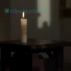 A somber and respectful memorial scene depicting a single white candle placed on a dark wooden table, surrounded by soft shadows and a blurred background of a quiet room, symbolizing remembrance and loss without showing any people, violence, or text.