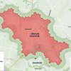 A detailed map of the Ulyanovsk region highlighting areas where electricity will be turned off on July 18. The map should include clear visual indicators such as red zones or markers to show the affected areas. The map should also include major landmarks and roads for reference.