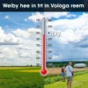 A dynamic weather scene in Volgograd region, depicting a summer day with rapidly changing temperatures. Show a landscape with a mix of sunny and cloudy skies, suggesting the temperature fluctuations. Include elements like a thermometer with varying readings, people in different summer attire, and natural features like fields and trees to emphasize the outdoor setting.