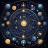 A mystical and elegant illustration of the zodiac wheel, featuring all twelve astrological signs arranged in a circle. The background is a deep, starry night sky with soft nebulae. In the center, a glowing orb represents the date, July 27, 2026. The style should be detailed and ethereal, suitable for a horoscope article.