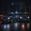A nighttime road accident near Lipetsk involving minors, showing emergency lights, police cars, and medical responders, with a somber atmosphere and no graphic details or text