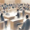 A blurred, abstract depiction of a courtroom scene. Focus on muted colors and indistinct figures to represent the sensitive nature of the topic. The overall mood should be somber and suggestive of justice and legal proceedings. Avoid any depiction of violence or specific individuals.