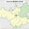 A detailed map of the Ulyanovsk region in Russia, highlighting the specific districts and towns where electricity will be cut off on July 10. The map should show regional boundaries, major roads, and a subtle illustration of power lines or a power grid symbol, using a clear, informative visual style without any textual labels.