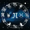 A horoscope-themed image showing all zodiac signs with symbolic elements representing their traits, set in a mystical cosmic background with stars, planets, and celestial patterns. Each sign should be subtly integrated into the scene without text or labels.