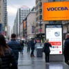 A modern cityscape of Volgograd with people interacting with smart meters and digital utility bills, showing technological changes in utility charges starting August 1st. Include elements like smart home devices, digital screens displaying new tariffs, and citizens discussing utility costs.