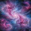 A vibrant, detailed illustration of a nebula with swirling pinks, purples, and blues. In the center of the nebula, depict a crystalline structure resembling sugar, glowing softly. Stars are scattered throughout the background.