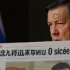 A dramatic news scene showing a Chinese newspaper headline with bold red text reading 'Предупреждение о гибели Ук' next to a portrait of Vladimir Putin speaking sternly, with subtle background elements of a Russian flag and a Chinese flag, rendered in a photorealistic style emphasizing clarity and detail