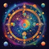 A vibrant and colorful illustration of the zodiac wheel with each sign highlighted in a unique color. The wheel is set against a cosmic background with stars and planets. The date 'July 7, 2026' is subtly integrated into the design through celestial elements.