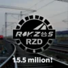 A modern corporate logo or emblem of Russian Railways (RZD) with a subtle background of a construction site or legal documents, conveying a financial claim of 1.5 million rubles from a company named 'Guarantostroy' in Tula, no text or numbers visible